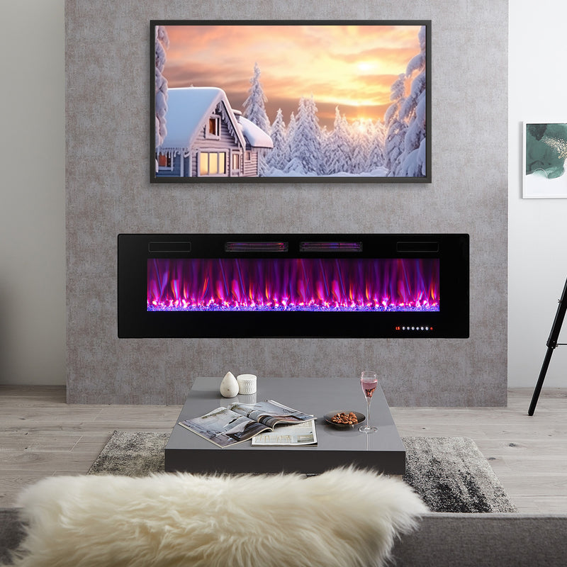 42/50/60/72 Inch Ultra-Thin Electric Fireplace with Decorative Crystals-60 inches