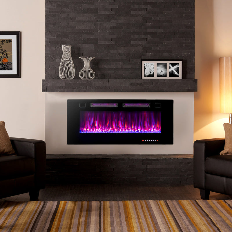 42 Inch Ultra-Thin Electric Fireplace with Decorative Crystals and Smart APP Control-42 inch