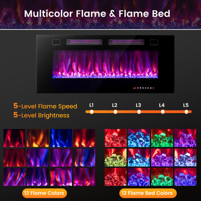 42 Inch Ultra-Thin Electric Fireplace with Decorative Crystals and Smart APP Control-42 inch