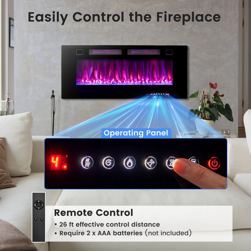 42 Inch Ultra-Thin Electric Fireplace with Decorative Crystals and Smart APP Control-42 inch