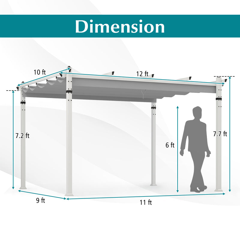 Outdoor Pergola with Retractable Canopy and Aluminum Frame-Gray