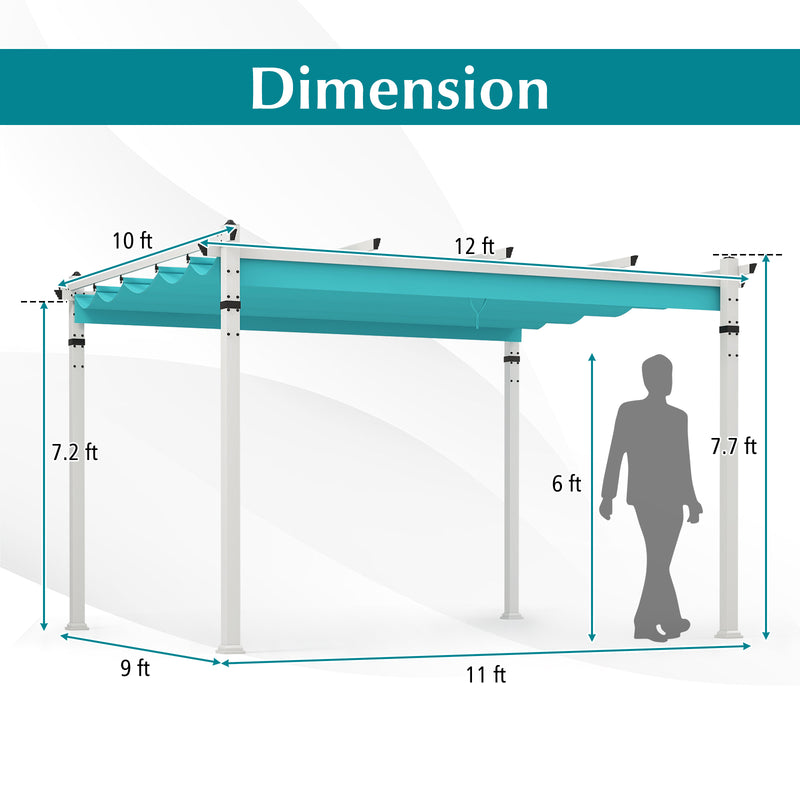 Outdoor Pergola with Retractable Canopy and Aluminum Frame-Turquoise