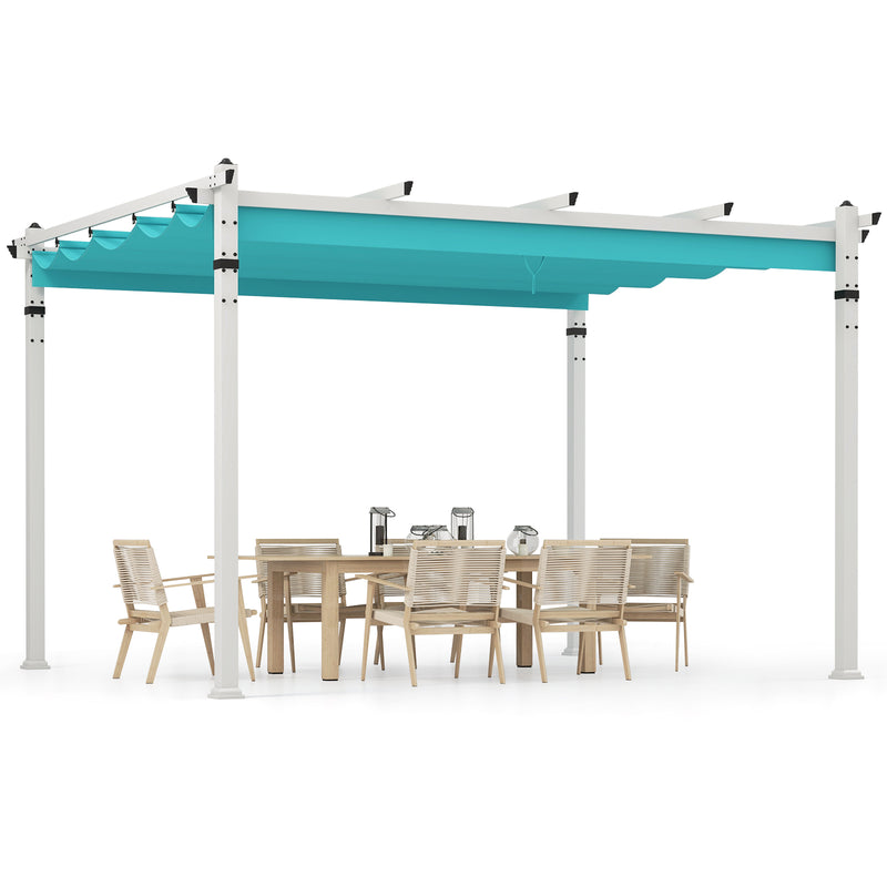 Outdoor Pergola with Retractable Canopy and Aluminum Frame-Turquoise