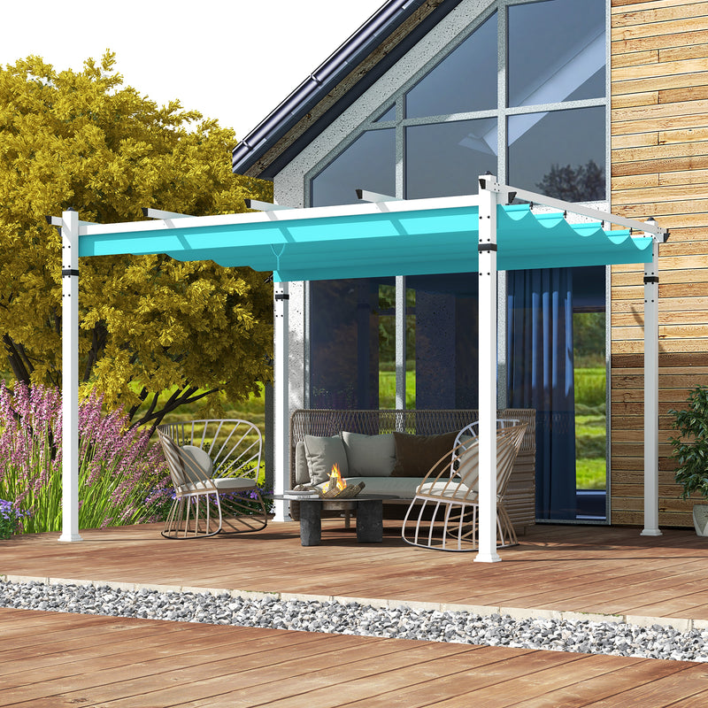 Outdoor Pergola with Retractable Canopy and Aluminum Frame-Turquoise