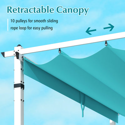 Outdoor Pergola with Retractable Canopy and Aluminum Frame-Turquoise