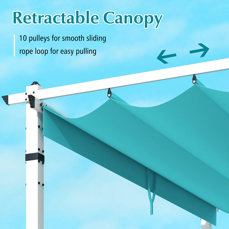 Outdoor Pergola with Retractable Canopy and Aluminum Frame-Turquoise