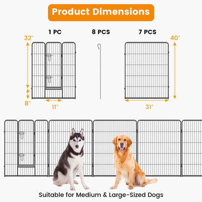 8 Panel 40 Inch Height Pet Fence Indoor Outdoor-40 inches