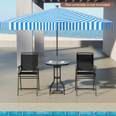 3 Pieces Outdoor Bar Stool Set with DPC Tabletop and Umbrella Hole for Poolside-Black