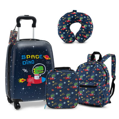 5 Piece Kids Luggage Set with Backpack  Neck Pillow  Name Tag  Lunch Bag-Dark Blue