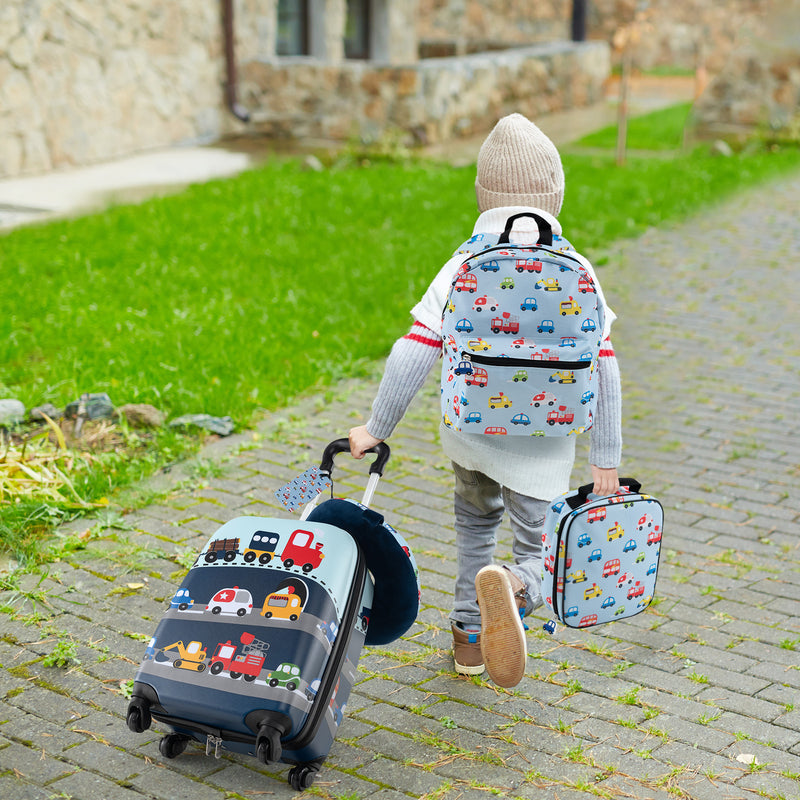 5 Piece Kids Luggage Set with Backpack  Neck Pillow  Name Tag  Lunch Bag-Blue