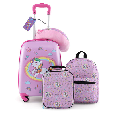 5 Piece Kids Luggage Set with Backpack  Neck Pillow  Name Tag  Lunch Bag-Hot Pink