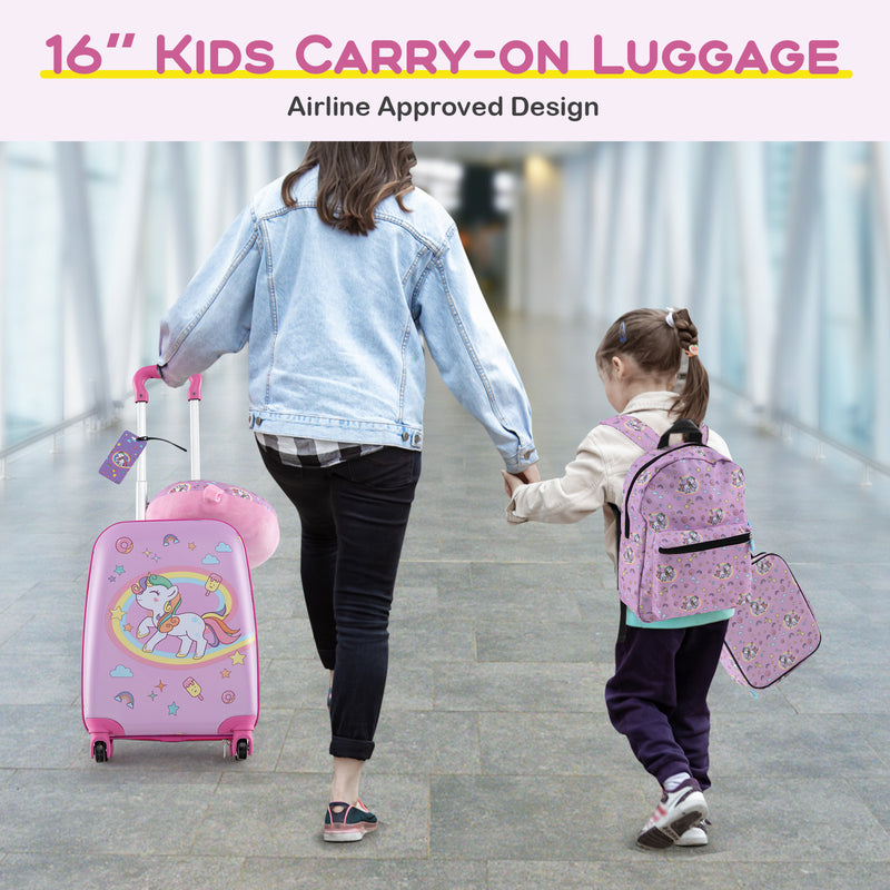 5 Piece Kids Luggage Set with Backpack  Neck Pillow  Name Tag  Lunch Bag-Hot Pink