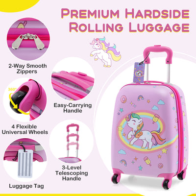 5 Piece Kids Luggage Set with Backpack  Neck Pillow  Name Tag  Lunch Bag-Hot Pink