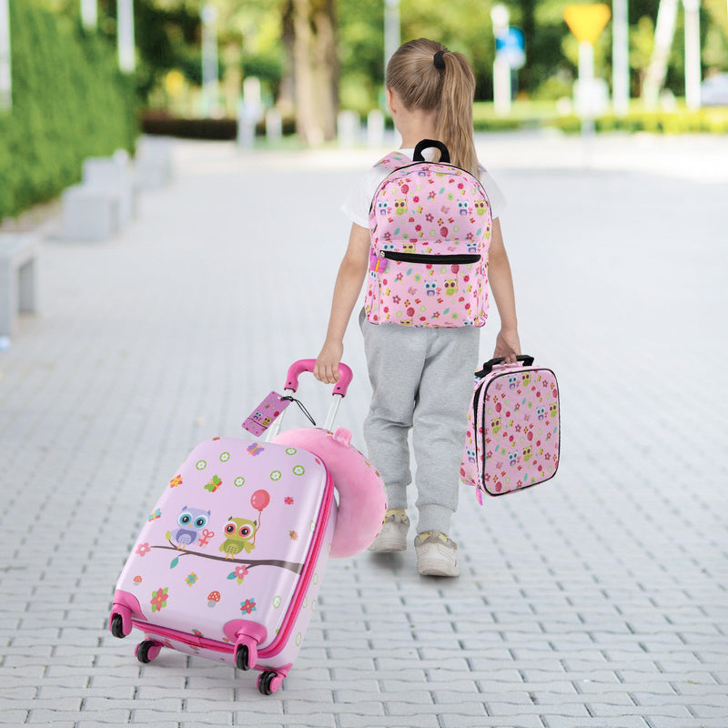 5 Piece Kids Luggage Set with Backpack  Neck Pillow  Name Tag  Lunch Bag-Pink