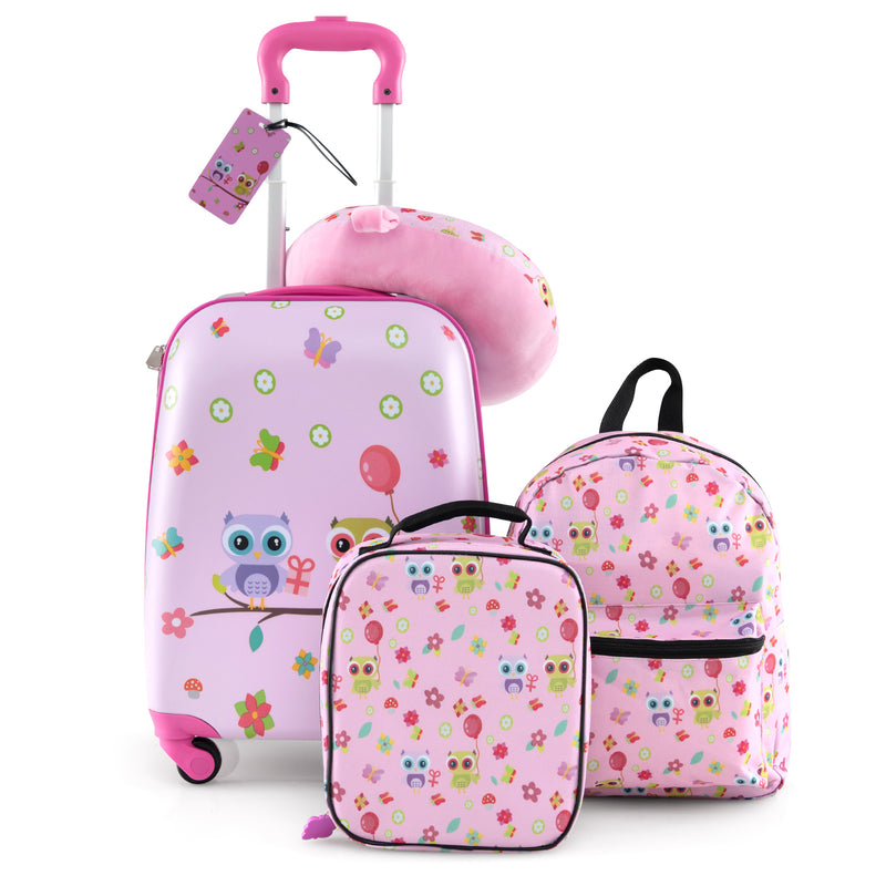 5 Piece Kids Luggage Set with Backpack  Neck Pillow  Name Tag  Lunch Bag-Pink