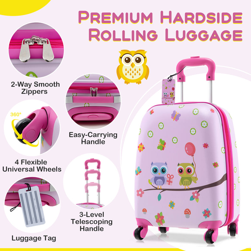 5 Piece Kids Luggage Set with Backpack  Neck Pillow  Name Tag  Lunch Bag-Pink