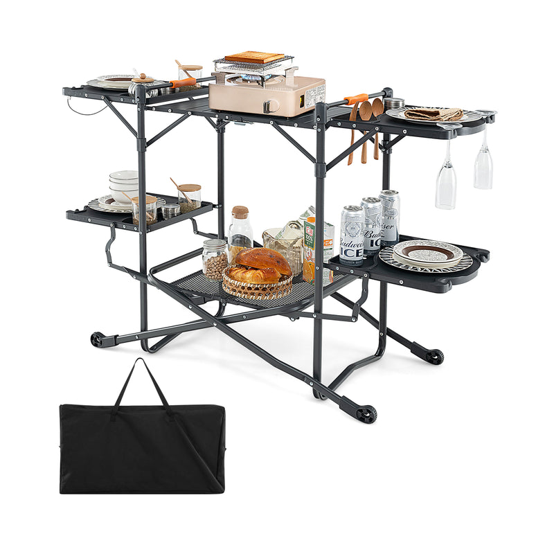 Folding Portable Outdoor Cook Station with Heat-Resistant Aluminum Tabletop