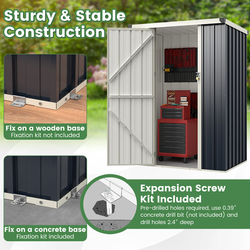 4 x 3 FT Metal Outdoor Storage Shed with Lockable Door-Gray