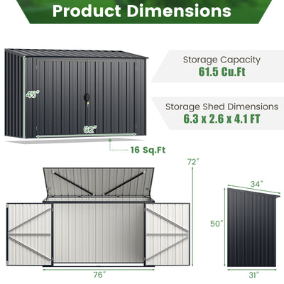 6.3 x 2.8 FT Metal Outdoor Storage Shed Rustproof Steel Tool Shed with Lockable Door-Gray