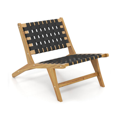 Indoor Patio Teak Wooden Chair with Woven Webbing Seat and Backrest