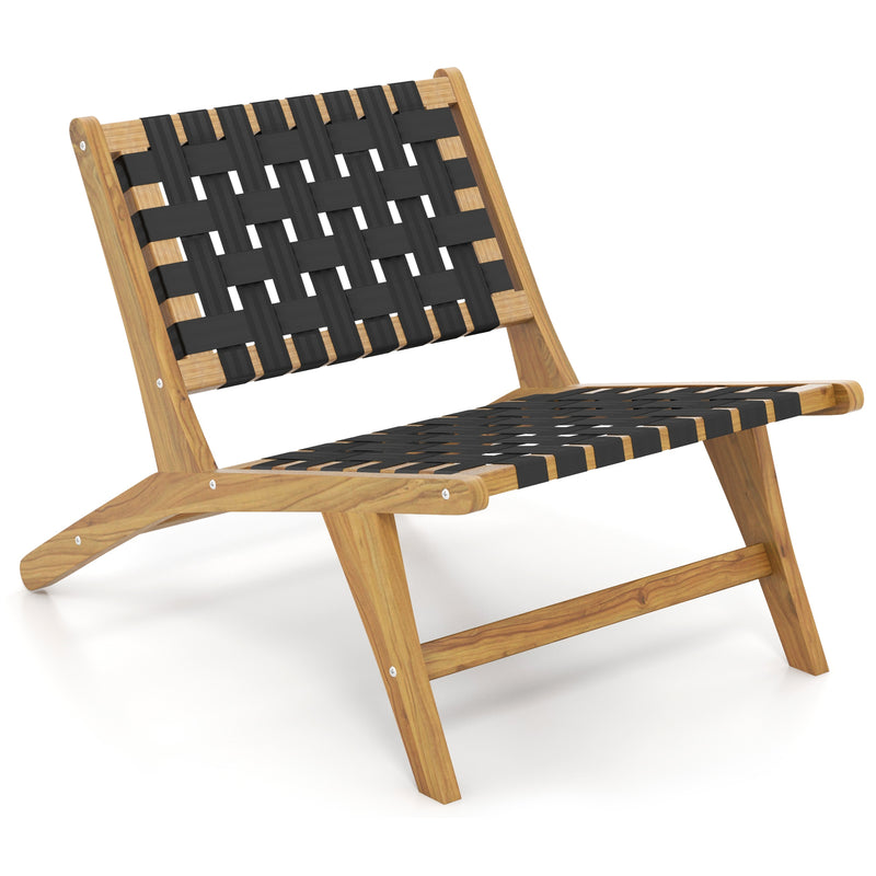 Indoor Patio Teak Wooden Chair with Woven Webbing Seat and Backrest