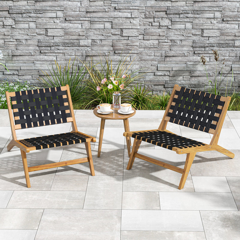 Indoor Patio Teak Wooden Chair with Woven Webbing Seat and Backrest