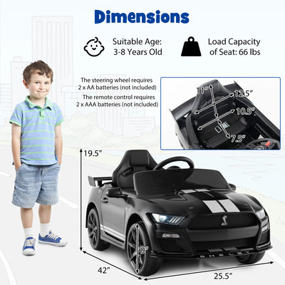 12V Licensed Ford Mustang Shelby GT500 Kids Ride on Car with Remote Control for Kids Aged 3-8-Black