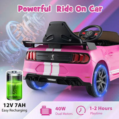 12V Licensed Ford Mustang Shelby GT500 Kids Ride on Car with Remote Control for Kids Aged 3-8-Pink