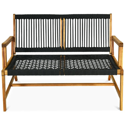 2-Person Acacia Wood Yard Bench for Balcony and Patio-Black