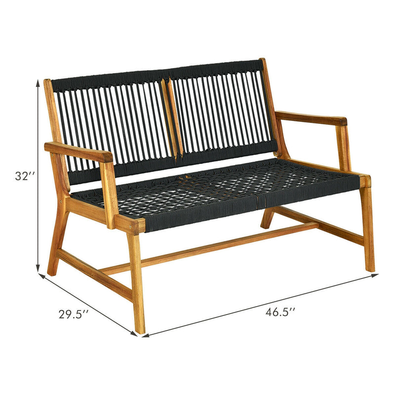 2-Person Acacia Wood Yard Bench for Balcony and Patio-Black