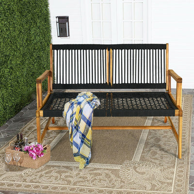 2-Person Acacia Wood Yard Bench for Balcony and Patio-Black