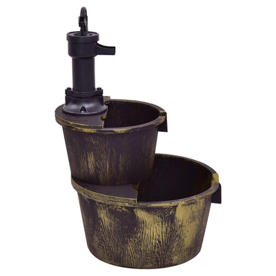 2 Tiers Outdoor Barrel Waterfall Fountain with Pump