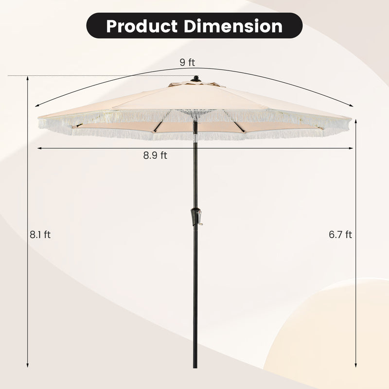 9 FT Patio Umbrella with Sun-Protective Canopy for Patio Garden Pool-Beige