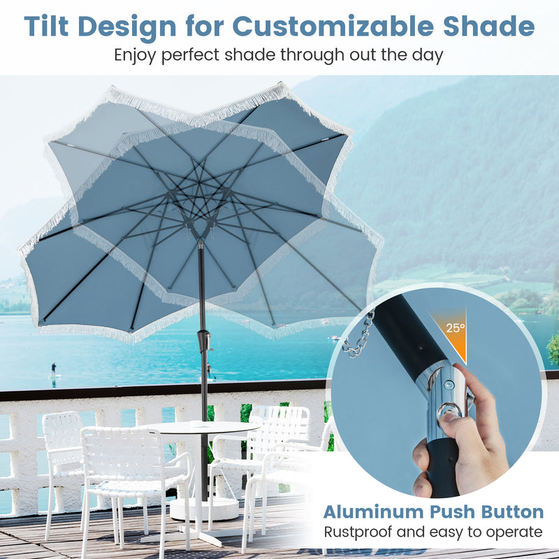 9 FT Patio Umbrella with Sun-Protective Canopy for Patio Garden Pool-Navy