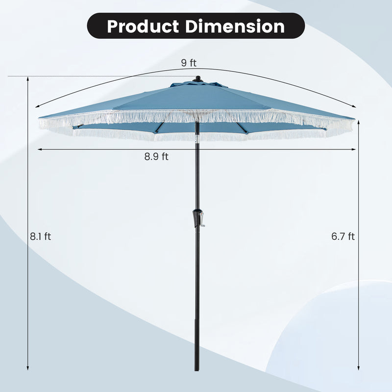 9 FT Patio Umbrella with Sun-Protective Canopy for Patio Garden Pool-Navy