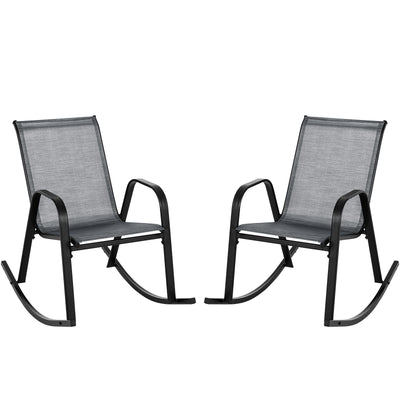 Set of 2 Metal Patio Rocking Chair with Breathable Seat Fabric-Gray