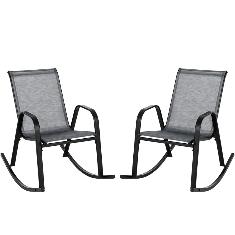 Set of 2 Metal Patio Rocking Chair with Breathable Seat Fabric-Gray