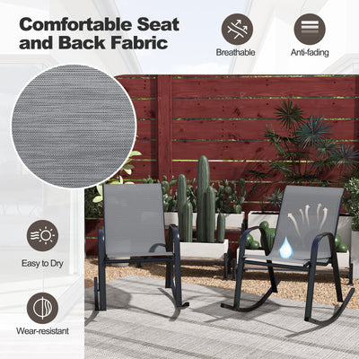 Set of 2 Metal Patio Rocking Chair with Breathable Seat Fabric-Gray