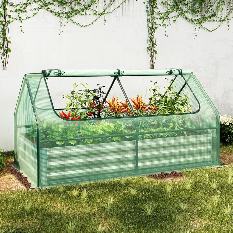 6 x 3 x 3 Feet Galvanized Raised Garden Bed with Greenhouse-Green