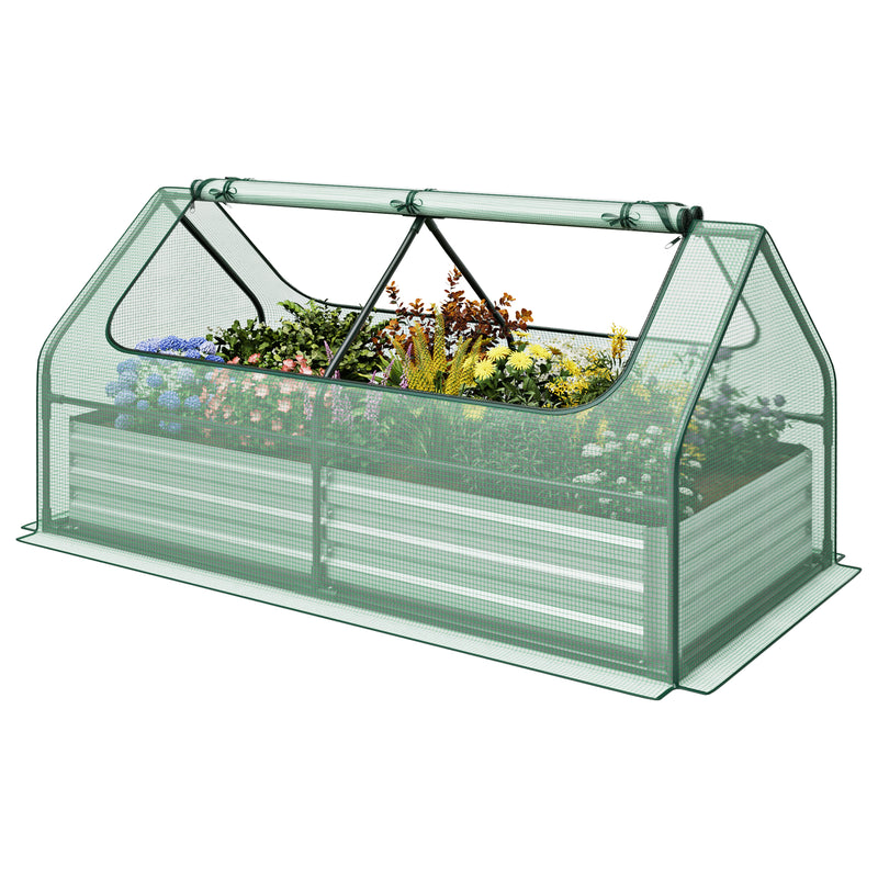 6 x 3 x 3 Feet Galvanized Raised Garden Bed with Greenhouse-Green