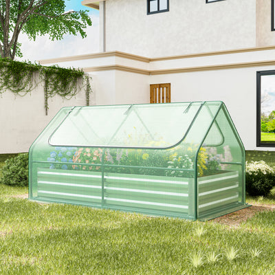 6 x 3 x 3 Feet Galvanized Raised Garden Bed with Greenhouse-Green