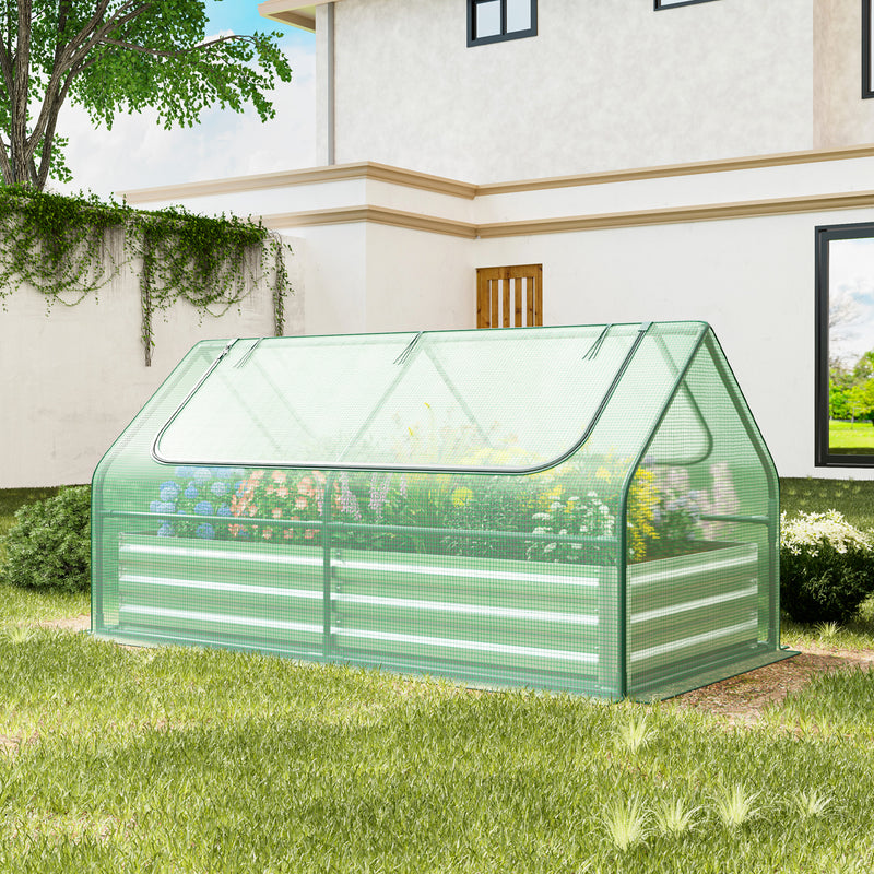 6 x 3 x 3 Feet Galvanized Raised Garden Bed with Greenhouse-Green