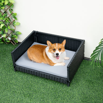 Rattan Dog Bed with Waterproof Soft Cushion for Medium Small Dogs Cats-Gray