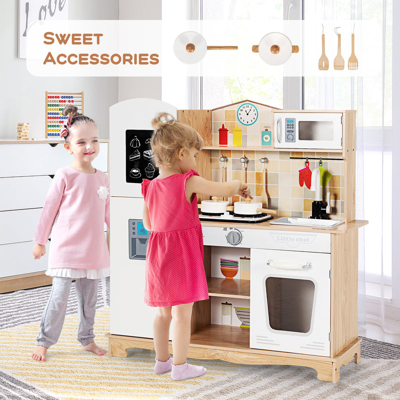 Wooden Kids Pretend Kitchen Playset Cooking Play Toy with Utensils and Sound