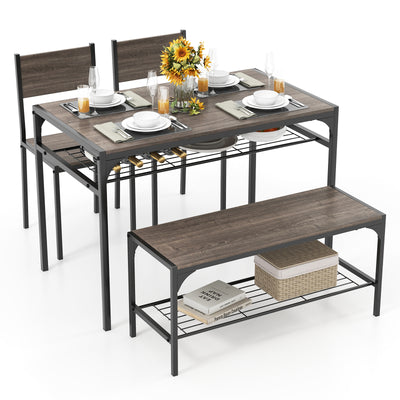 Industrial Style Rectangular Kitchen Table with Bench and Chairs-Gray