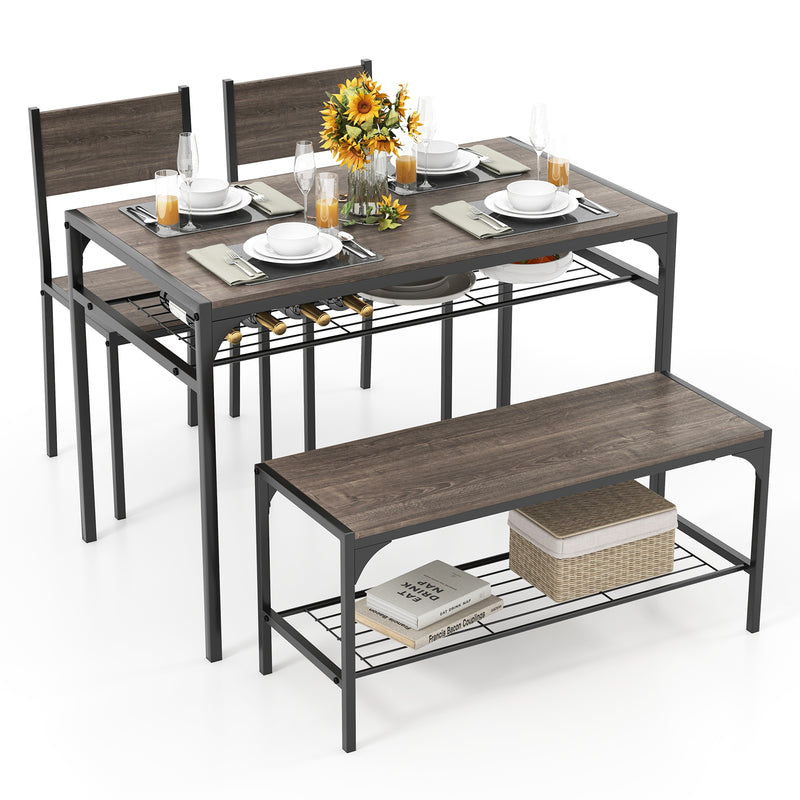 Industrial Style Rectangular Kitchen Table with Bench and Chairs-Gray