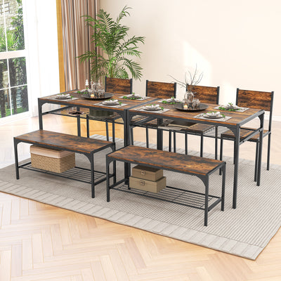 Industrial Style Rectangular Kitchen Table with Bench and Chairs-Rustic Brown