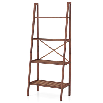 58 Inch 4-Tier Bamboo Ladder Bookshelf-Walnut