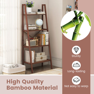 58 Inch 4-Tier Bamboo Ladder Bookshelf-Walnut