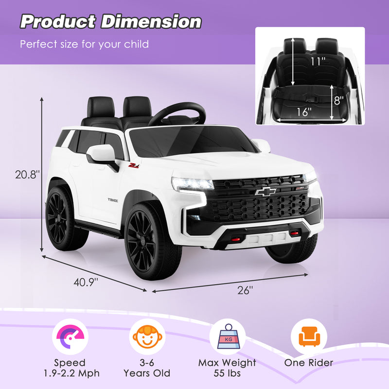 12V Kids Ride on Car with 2.4G Remote Control-White